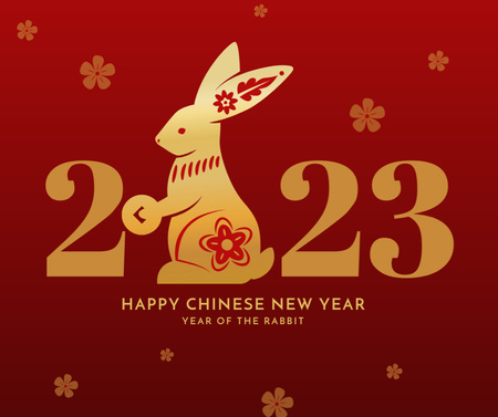 Plantilla de diseño de Saludos de feliz año nuevo chino con conejo Facebook 