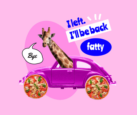 Ontwerpsjabloon van Facebook van Funny Giraffe in Bright Retro Car