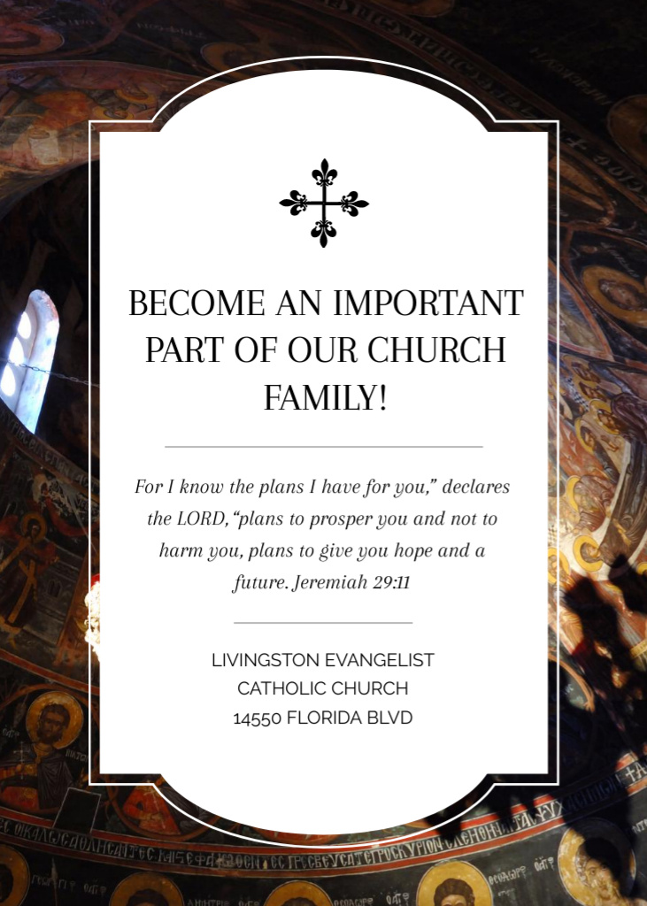 Church Announcement with Old Cathedral View Invitation Modelo de Design