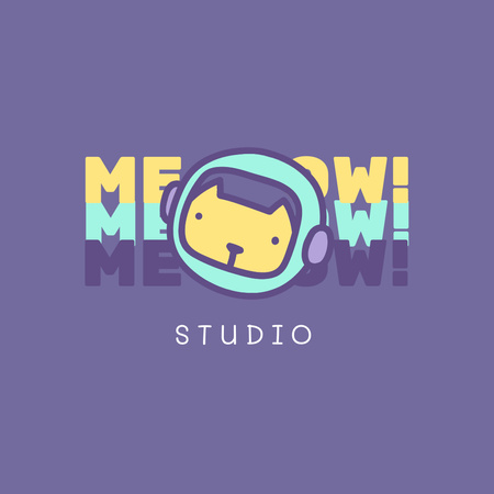 Studio Emblem with Cute Kitten in Helmet Logo Design Template