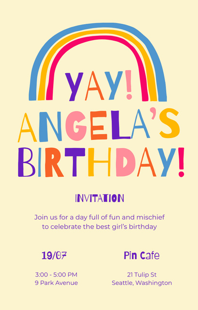 Birthday Party With Bright Rainbow Invitation 4.6x7.2in tervezősablon