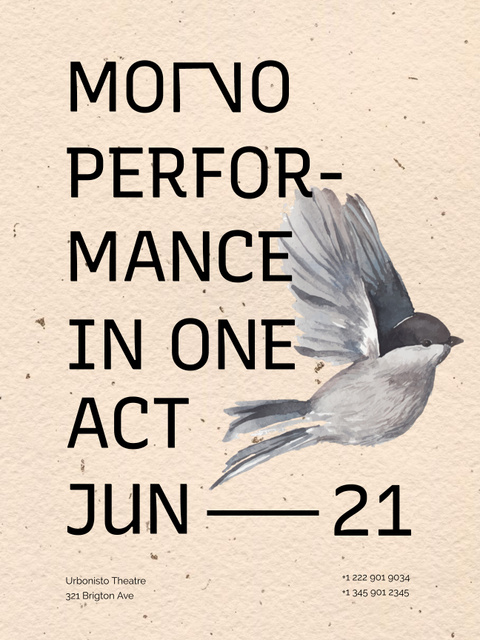Performance Announcement with Flying Bird Poster US Design Template
