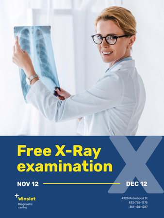 Ontwerpsjabloon van Poster US van Clinic Promotion met Doctor Holding Chest X-Ray