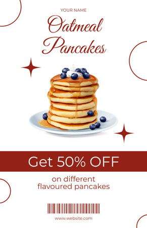 Offer of Sweet Pancakes with Haney and Blueberries Recipe Card Design Template