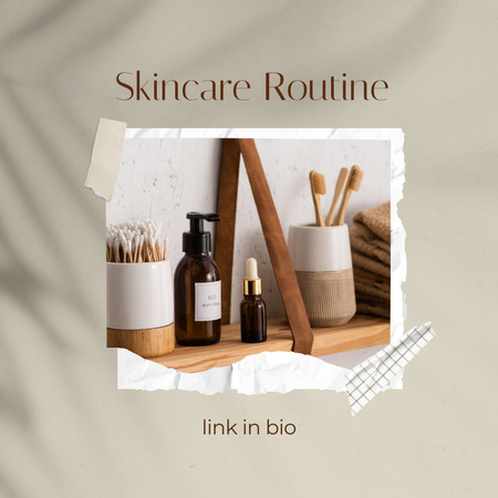 Template di design annuncio di cura della pelle con bottiglie cosmetiche Instagram