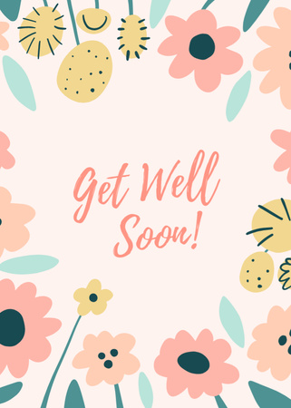 Get Well Soon Wish With Illustrated Flowers Postcard 5x7in Vertical tervezősablon