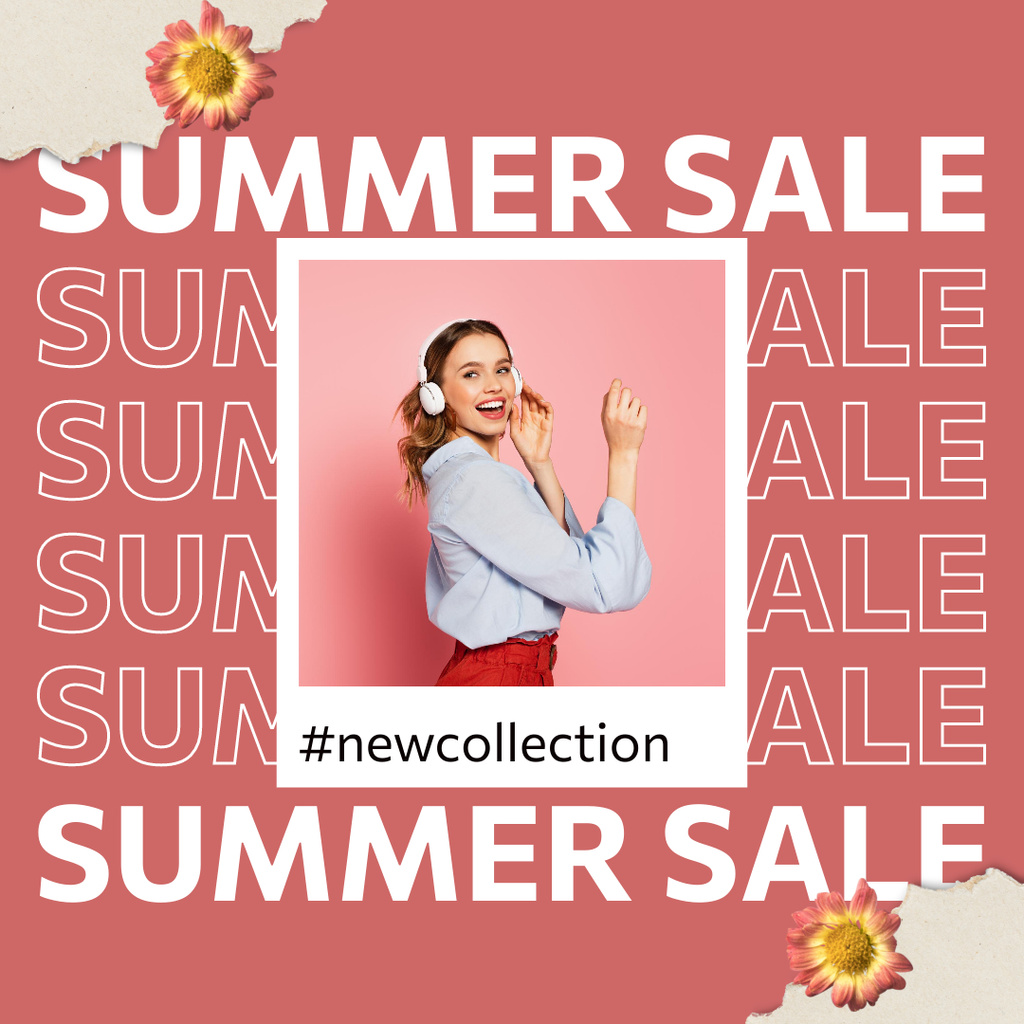 Fashion Brand Summer Sale With Headphones Instagramデザインテンプレート