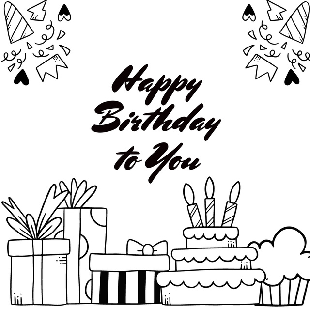 Modèle de visuel Happy Birthday with Black and White Drawing - Instagram