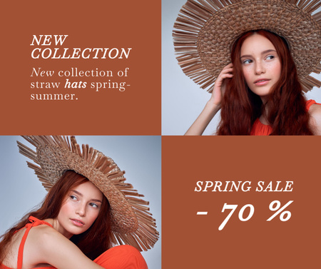 Female Fashion Clothes Spring Sale with Woman in Hat Facebook Design Template