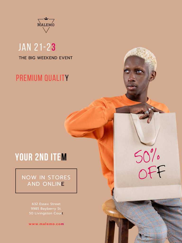 Fashion Sale with Woman Wearing Denim Clothes Poster USデザインテンプレート