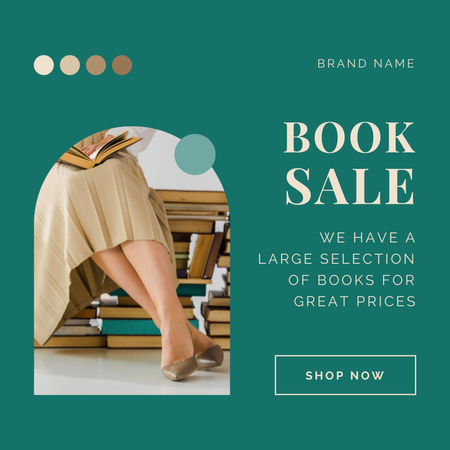 Book Shop Advertising With Green Color Instagram Design Template