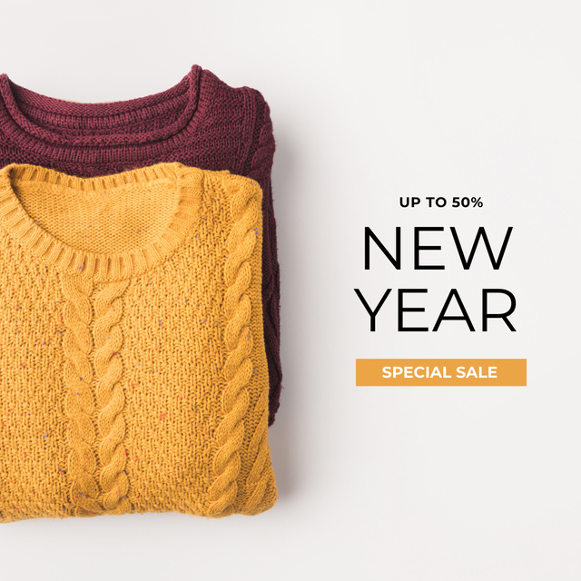 Special New Year Sale Announcement With Sweaters Instagram Tasarım Şablonu
