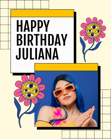 Birthday Greeting to Fancy Young Woman Instagram Post Vertical Design Template
