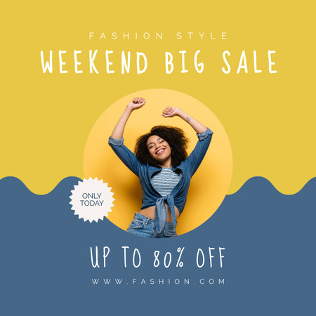 Sale Announcement with Smiling Woman in Yellow Instagram Modelo de Design