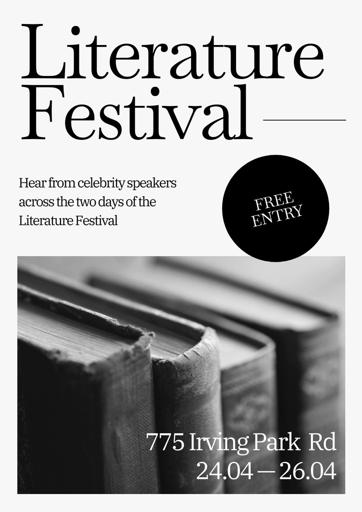Platilla de diseño Literature Festival Announcement with Black and White Books Poster