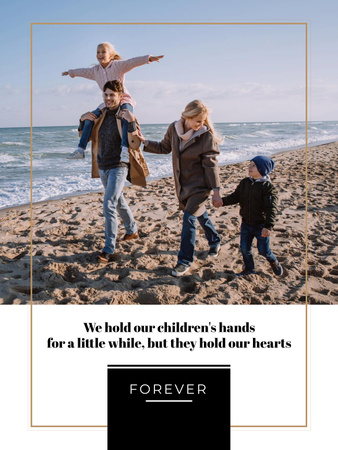 Ontwerpsjabloon van Poster US van ouders met kinderen hebben plezier op de kust