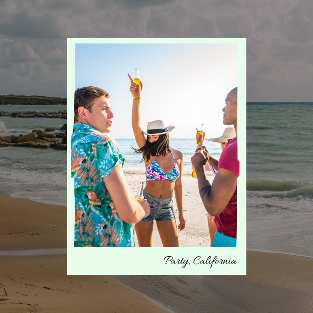 Happy Young People on Beach Party Instagram Tasarım Şablonu
