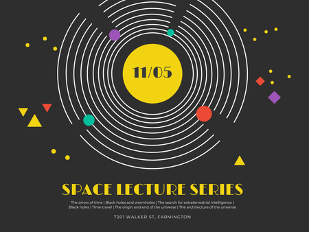 Educational Space Lecture Series Announcement with Bright Elements Poster 18x24in Horizontal Design Template