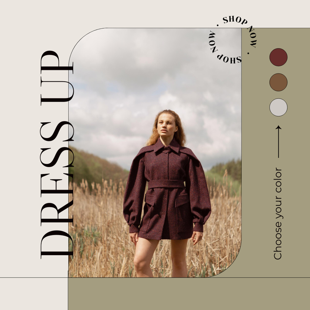 Designvorlage Woman in Elegant Brown Outfit on Wheat Field für Instagram