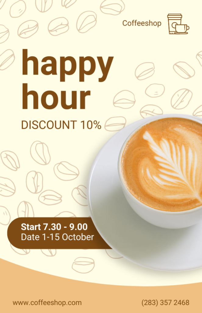 Happy Hours Promotion with Offer of Coffee Recipe Card Modelo de Design