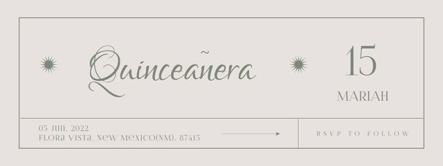 Minimalistic Quinceañera Festivity Announcement Ticket – шаблон для дизайну