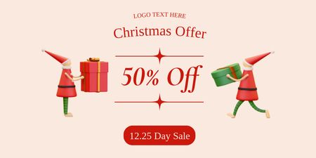 Christmas Sale Offer Illustrated with 3d Elves Twitter Design Template