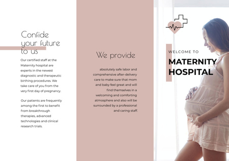 Annelik Hastanesi ile mutlu hamile kadın Brochure Din Large Z-fold Tasarım Şablonu