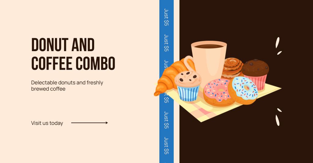 Doughnut and Coffee Illustration Facebook AD Modelo de Design