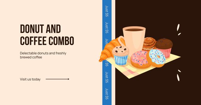Doughnut and Coffee Illustration Facebook AD – шаблон для дизайна