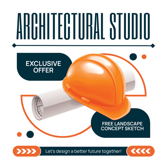 Plantilla de diseño de Architectural Studio Services with Helmet and Blueprint Instagram 