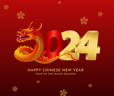 Happy Chinese New Year Greetings with Dragon Facebook Design Template