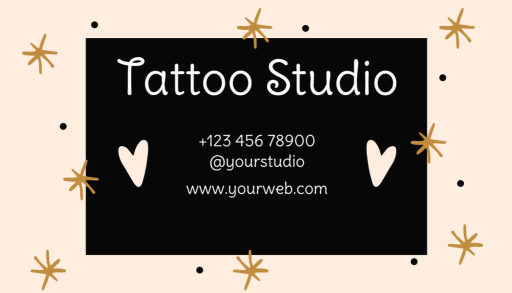 Ontwerpsjabloon van Business Card US van Tattoo Studio Service Offer With Cute Cats and Hearts