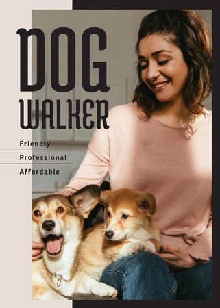 Szablon projektu Dog Walking Services Woman with Puppies Flayer