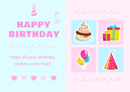 Happy Birthday Wishes with Cute Collage Card Design Template