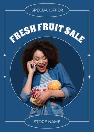 Juicy Fruits In Net Bag Sale Offer Flayer Design Template