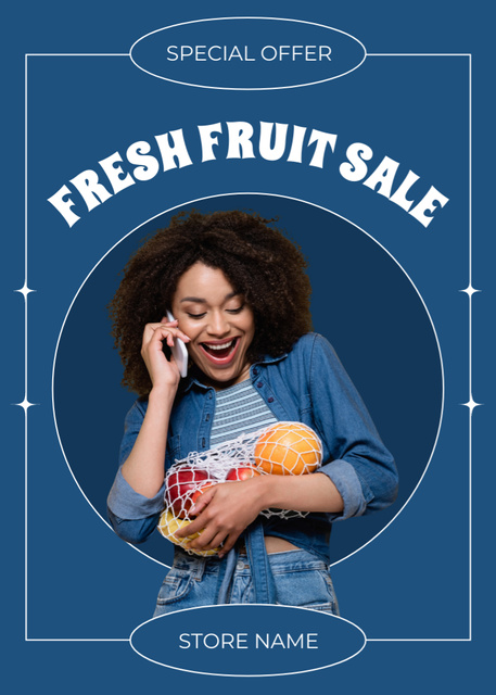 Juicy Fruits In Net Bag Sale Offer Flayer Šablona návrhu