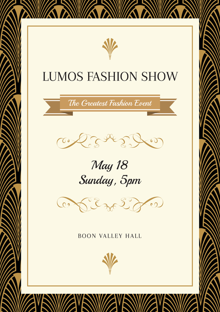 Fashion Show Invitation with Art Deco Pattern Poster Design Template