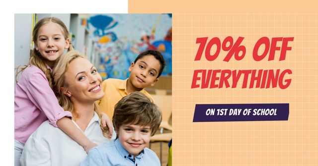 Back to School Offer with Woman and Children Facebook AD – шаблон для дизайна