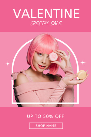 Special Sale with Young Woman with Macaroons Pinterest Design Template
