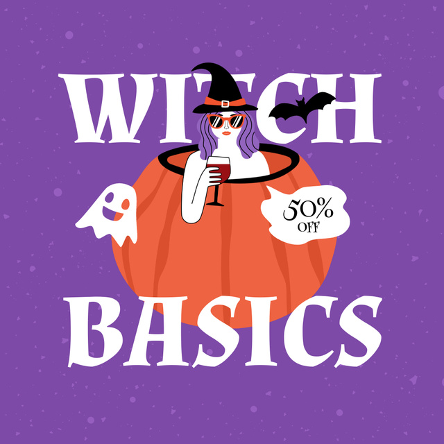 Halloween Mood with Witch in Pumpkin holding Wine Animated Post Design Template