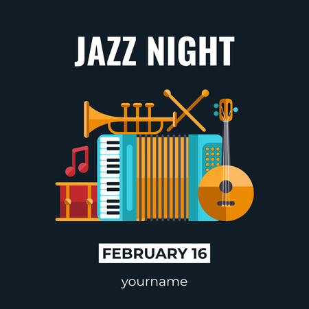 Modèle de visuel Annonce du festival de jazz nocturne - Instagram AD