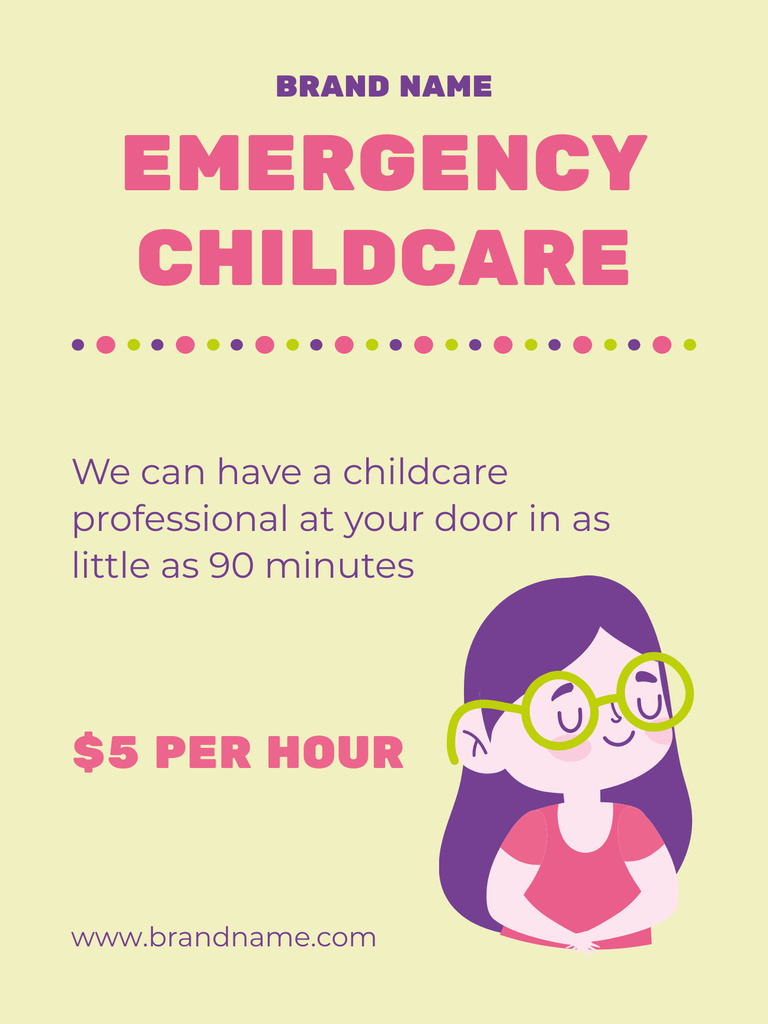 Emergency Childcare Services Ad with Girl Poster US Tasarım Şablonu