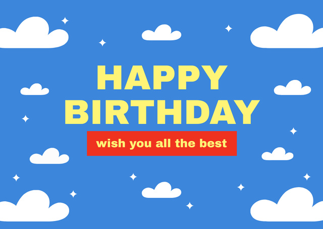 Birthday Greetings and Wishes on Blue Card Tasarım Şablonu