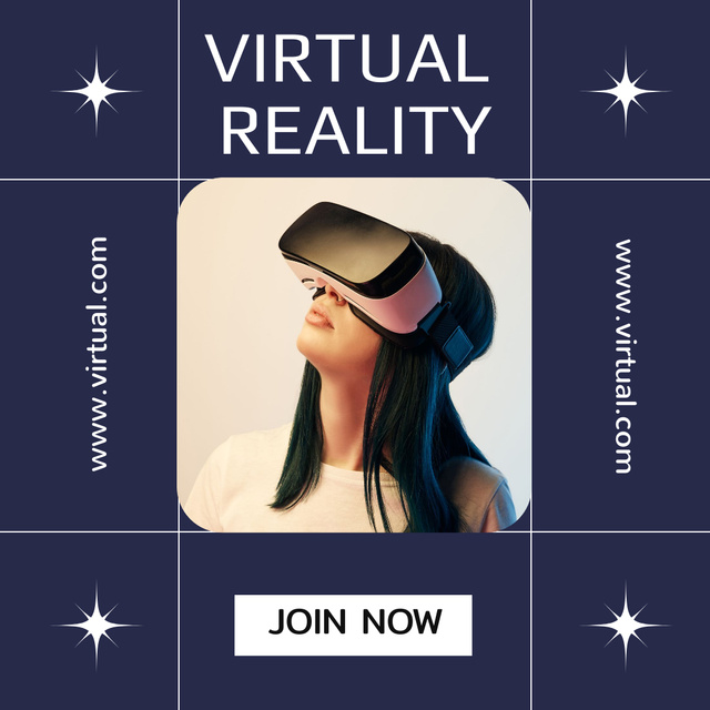 Young Woman  with VR Glasses for Virtual Reality Space Ad Instagram Modelo de Design
