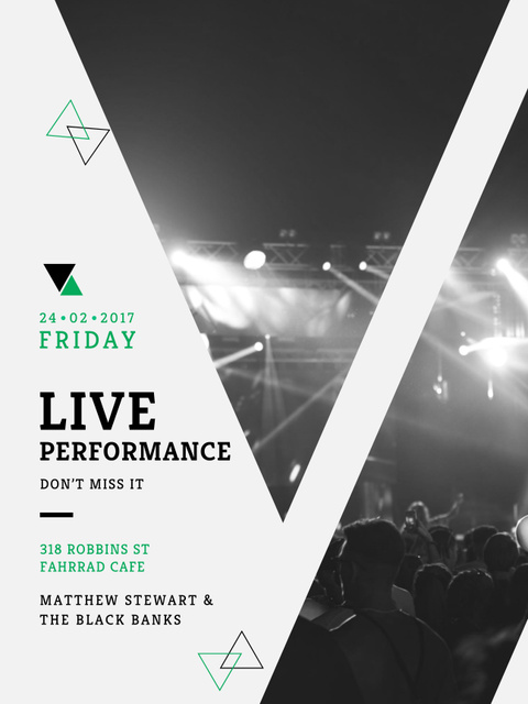 Live Performance Announcement with Black and White Photography Poster US Design Template
