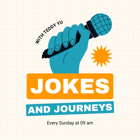 Comedy Episode with Jokes and Microphone in Hand Podcast Cover Design Template