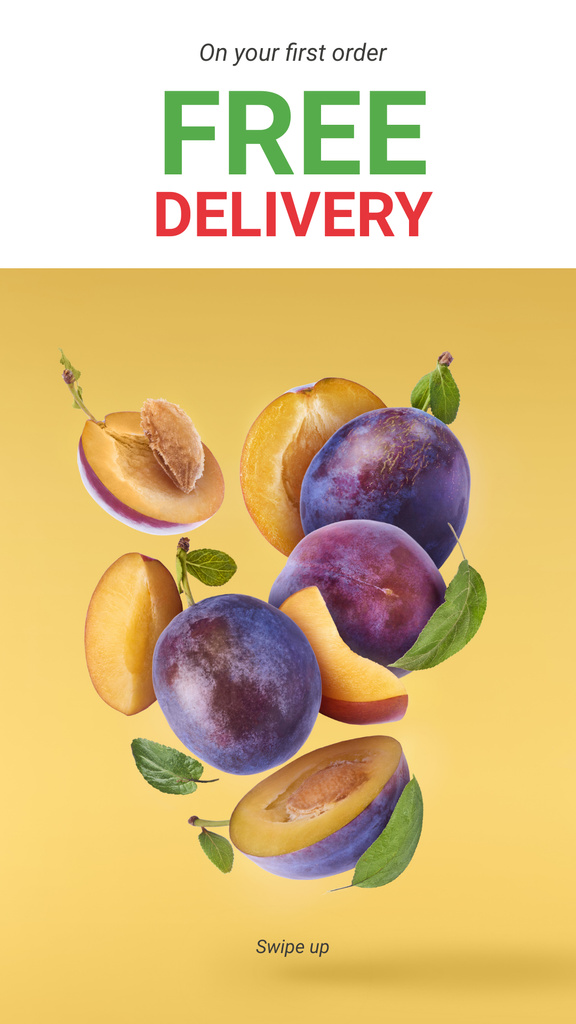 Designvorlage Delivery offer with fresh raw Plums für Instagram Story