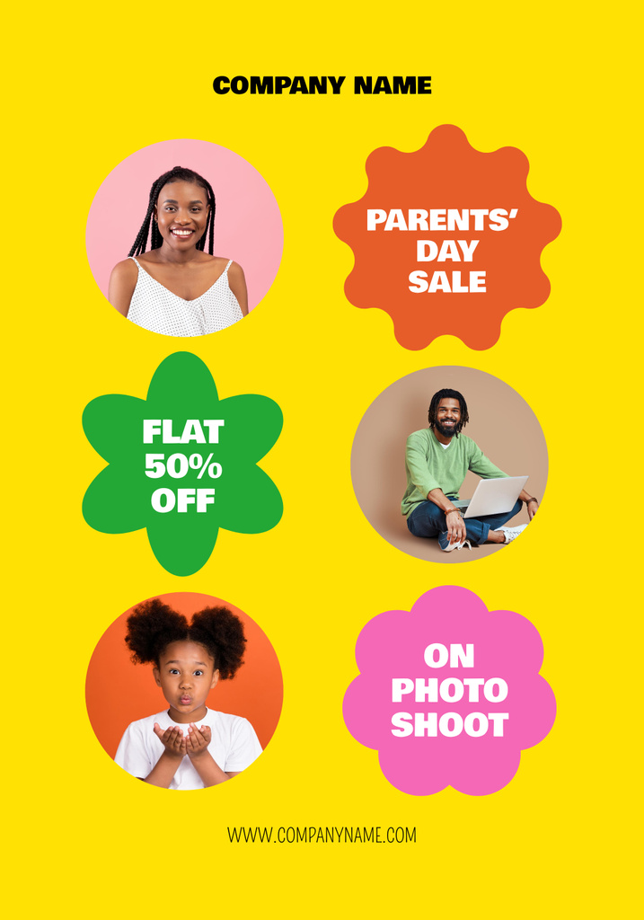 Designvorlage Parents Day Photo Shoot Discount with Happy Black People für Poster 28x40in
