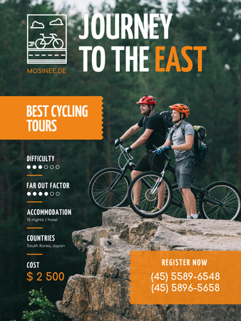 Cycling Tour Offer with Couple Admiring Mountains View Poster US Tasarım Şablonu