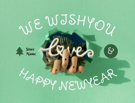 Novoroční sváteční pozdrav s větvičkou v ruce figuríny Postcard 4.2x5.5in Šablona návrhu